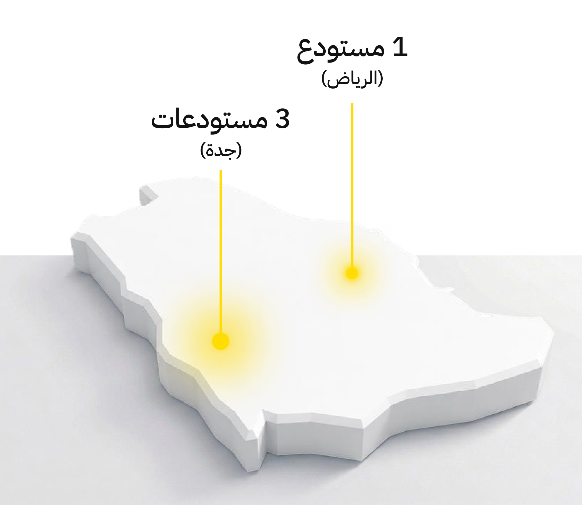 خريطة السعودية توضح مستودعات بتوين: مستودع في الرياض و3 مستودعات في جدة